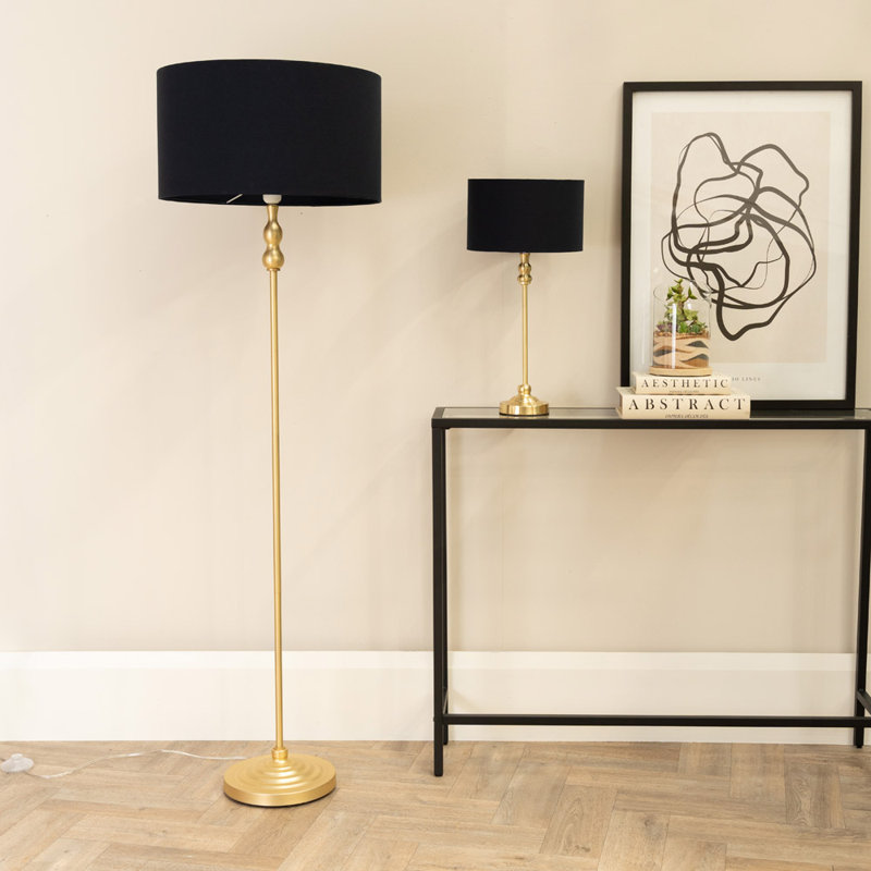 Saylorsburg Metal Table Lamp, Gold, Black Fabric, No