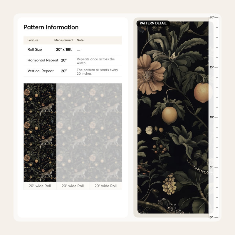 Exotic Leopard and Jungle Fruits Wallpaper Bold Dark Floral Peel and Stick Roll