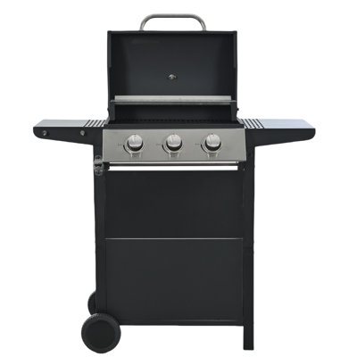 3-burner Propane Grill  With Two Shelves, Lid, Wheels And Bottle Opener