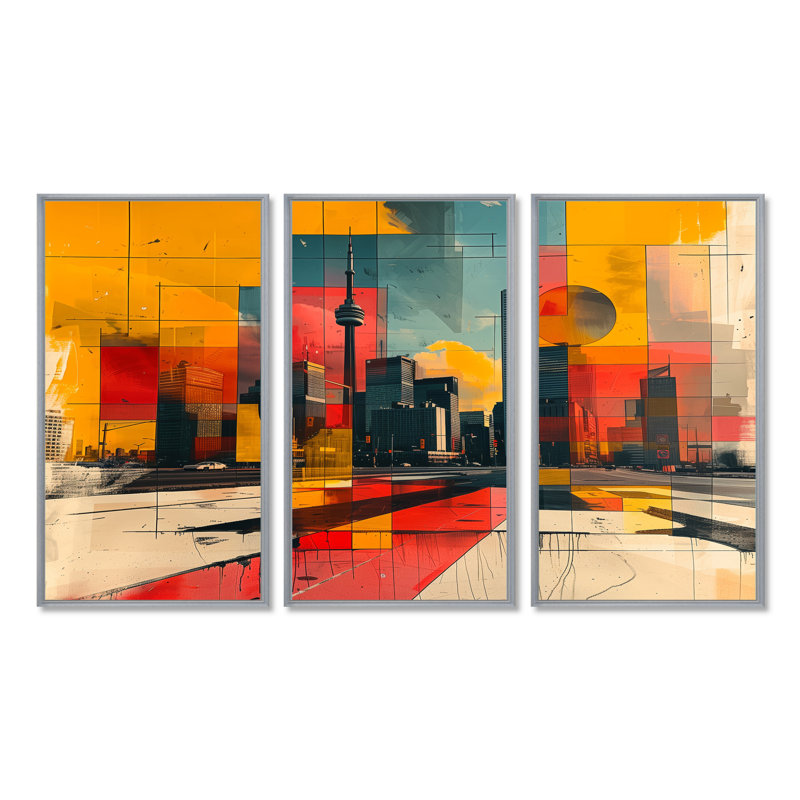 Tiphaine - ensemble d'impressions murales City Toronto, H 40 po x l 20 po x P 1 po, Toile argentée avec cadre flottant