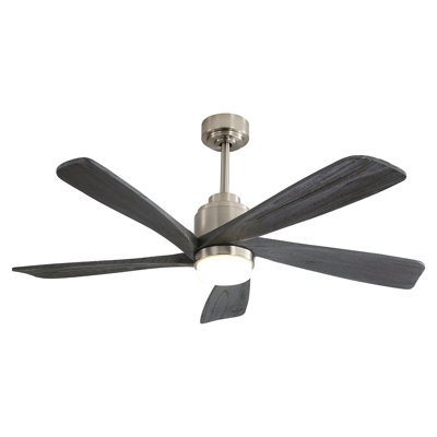 52 Inch Modern Ceiling Fan With Dimmable Led Light 5 Solid Wood Blades Remote Control Reversible Dc Motor With Smart App Control