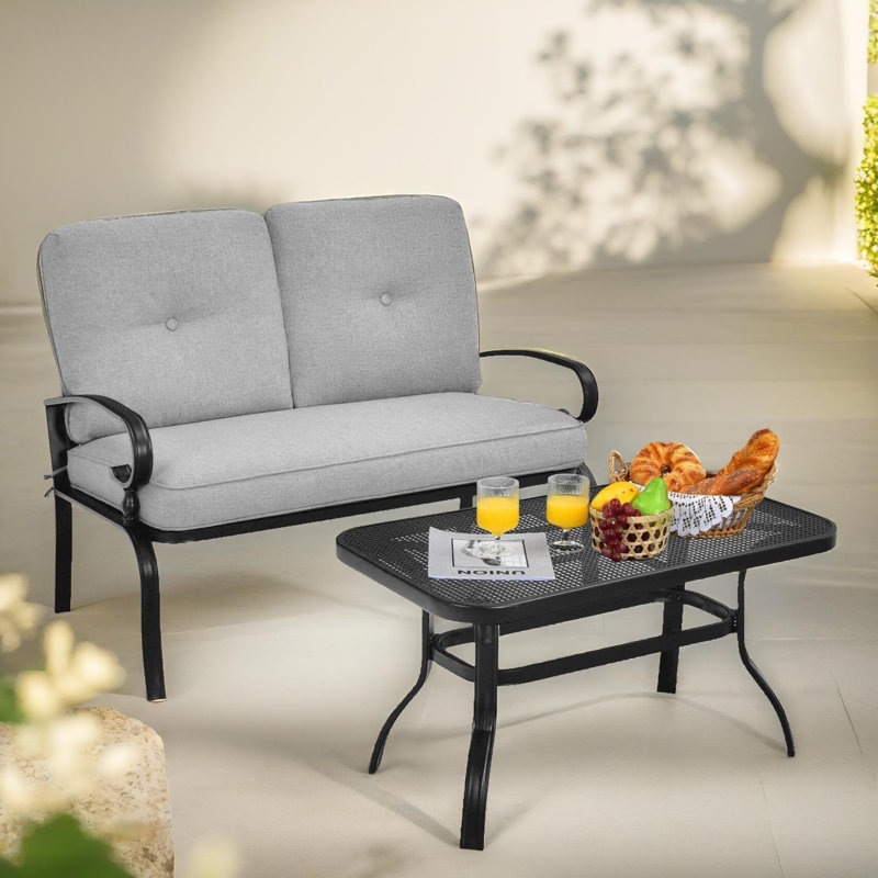 2 - Person 49cm Long Bistro Set With Padded Cushions And Table