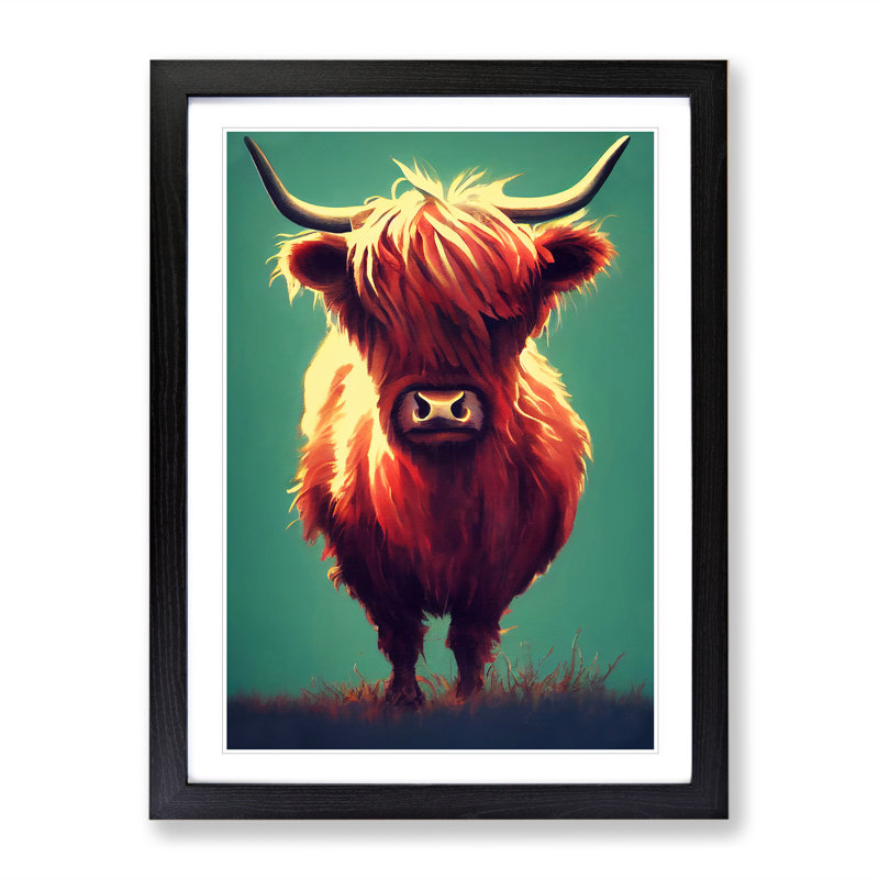 Cool Highland Cow - Single Picture Frame Print, Black, 34cm H x 25cm W x 2cm D