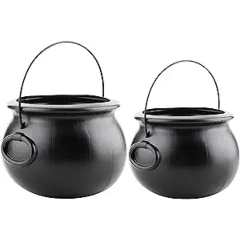 Chaudron d'Halloween - paquet de 2 - paquet de 2 articles de fête - noir - (1) 8 po 55280, (1) 6 po 30106