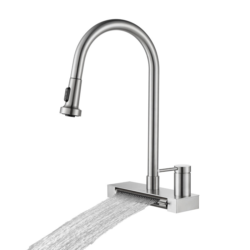 Robinet de cuisine rétractable Waterfall, Nickel brossé