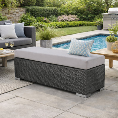 Minkashi Outdoor Wicker Bench with Cushion & Iron Frame