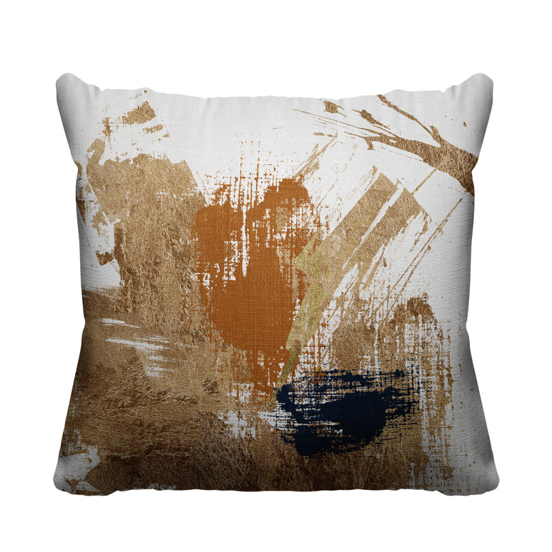 Abstract Outdoor Reversible Throw Pillow, 15W" x 15H", Orange/Gold/White