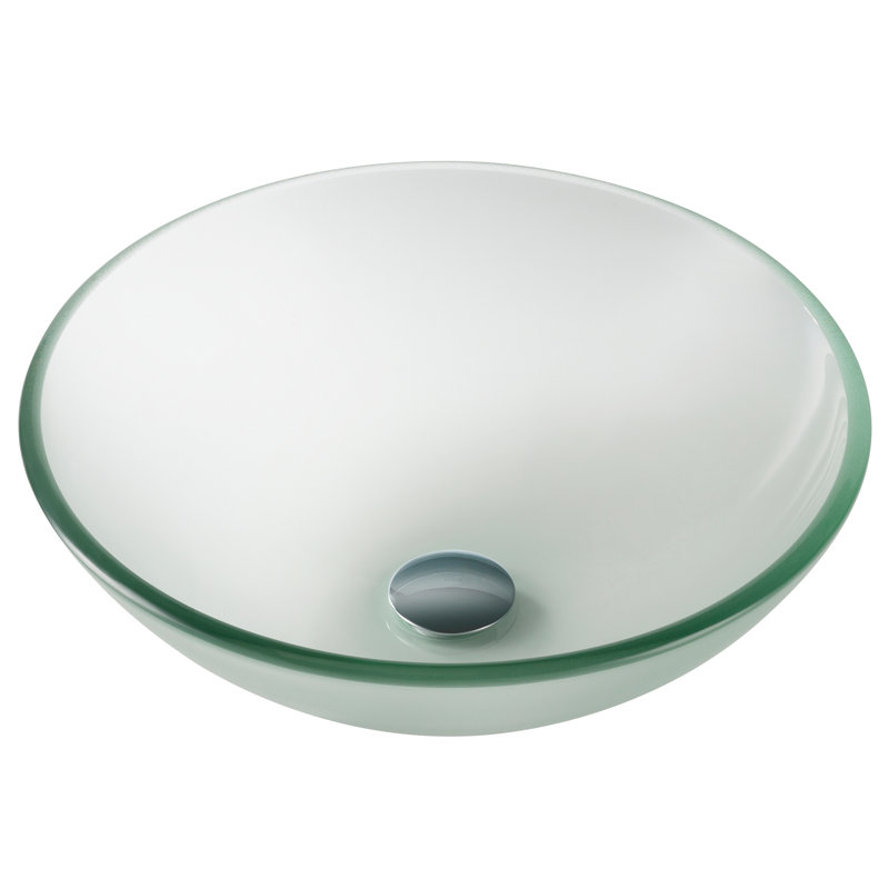 Kraus 14 Inch Glass Vessel Sink in Frosted with Pop-Up Drain, Chrome
