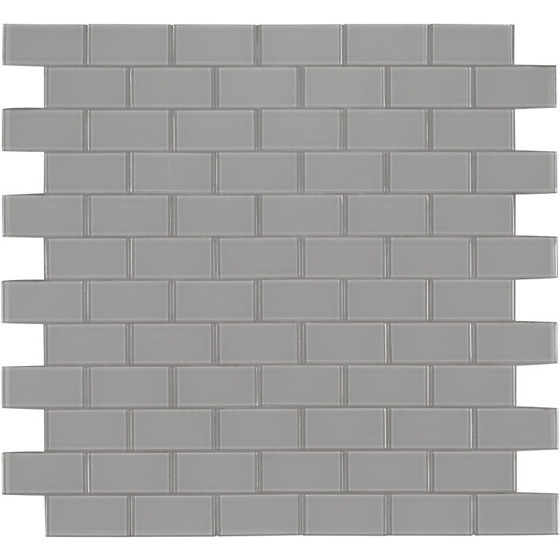 Subway 12 in. x 12 in. Glossy Glass Mosaic Wall Tile, Taviro Gris