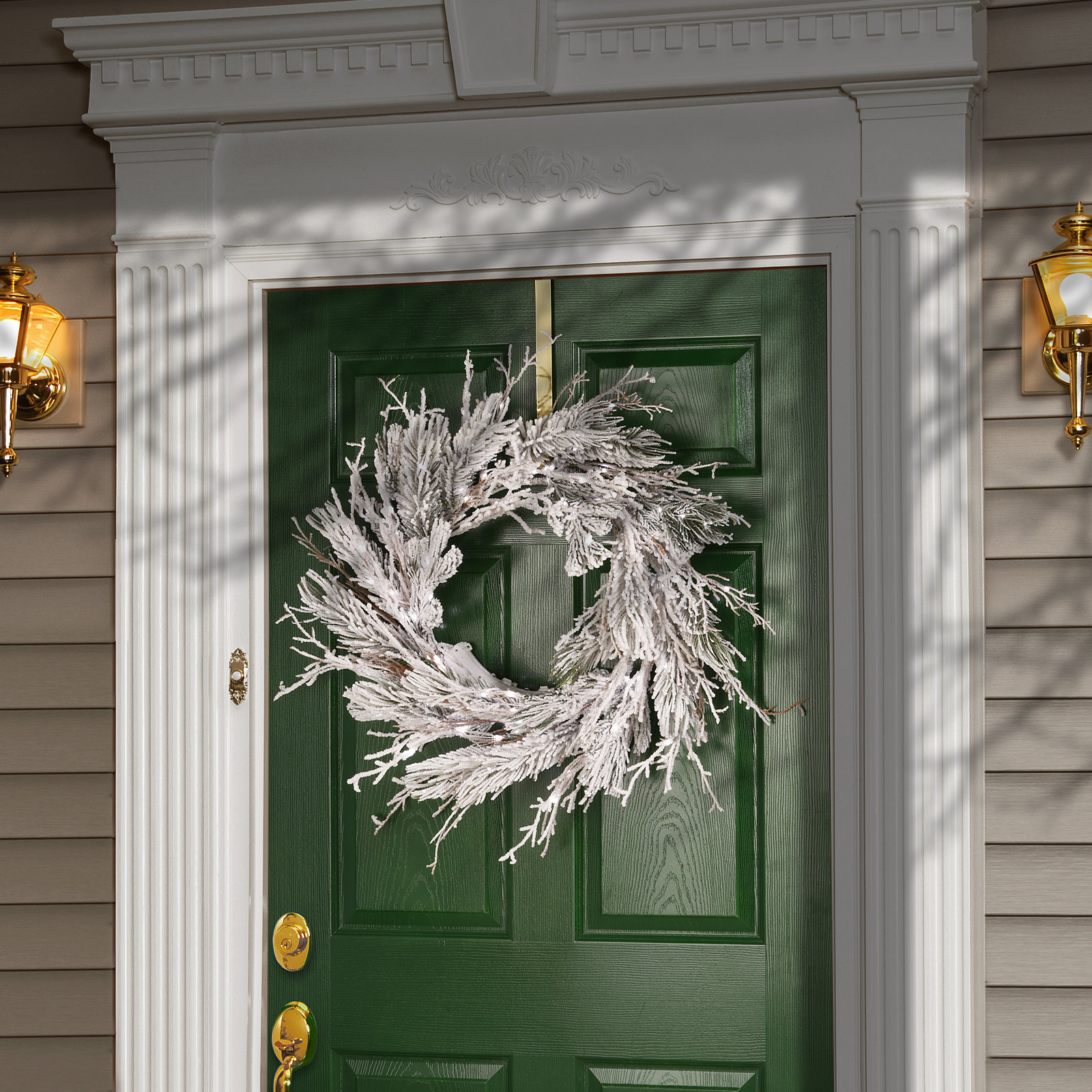 24" Frosted Pre-Lit Twig Wreath