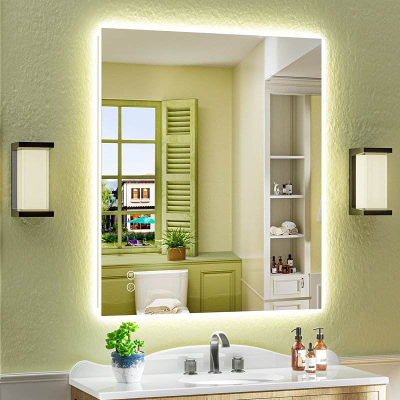 Bathroom LED Mirror with Backlit, Anti Fog Lighted Vanity Mirror with Stepless Dimmable, ETL Listed, IP54 Waterproof, CRI90+, HD Tempered Glass