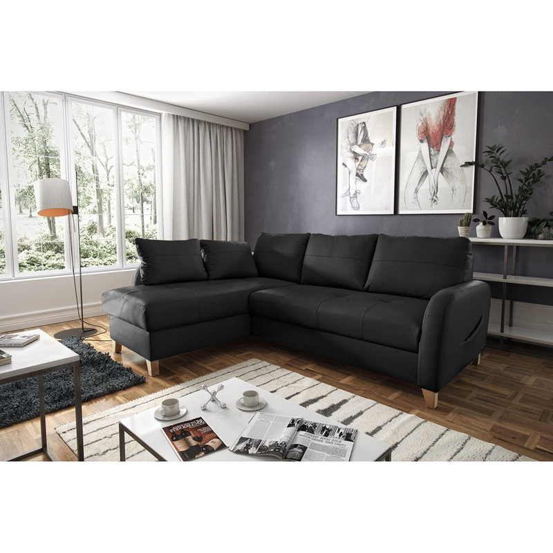 Roger Leather Corner Sofa, Left Hand Facing, Black
