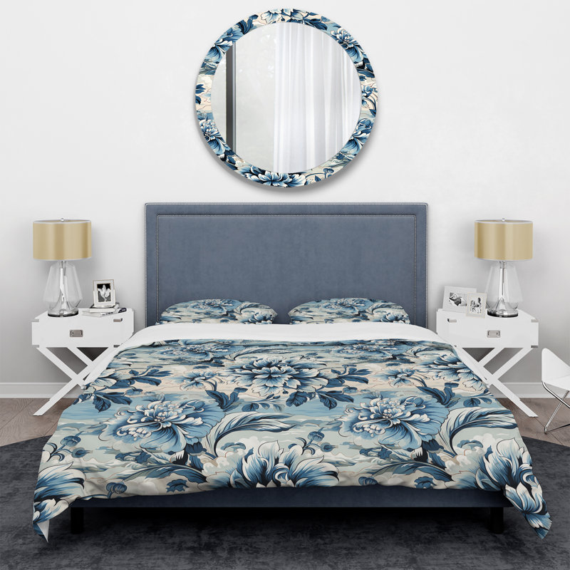 Ensemble de housse de couette Damask maritime, Housse de couette simple + 1 taie décorative stan