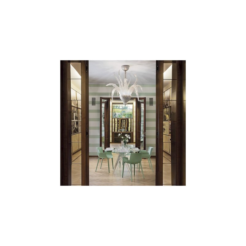 Sir Gio Round Glass Dining Table, Transparent, Green