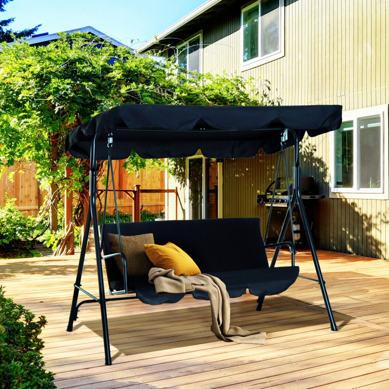 Balancelle d'extérieur 3 places avec coussin amovible, Noir