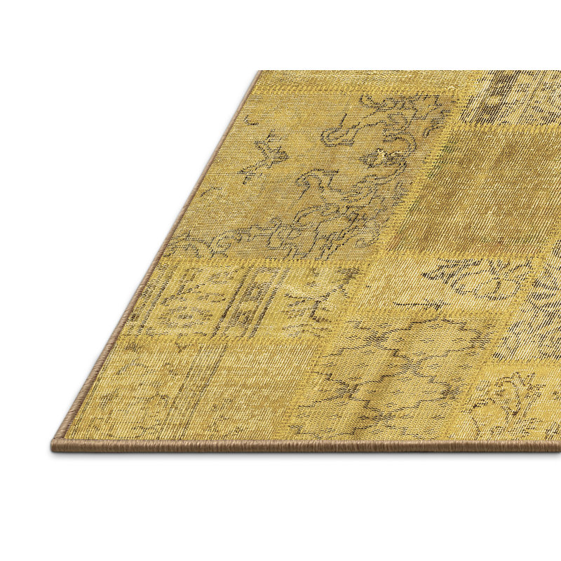 Tapis brun / gris en laine et polyester tissé à la machine Patchwork, Rectangle 2 pi x 3 pi