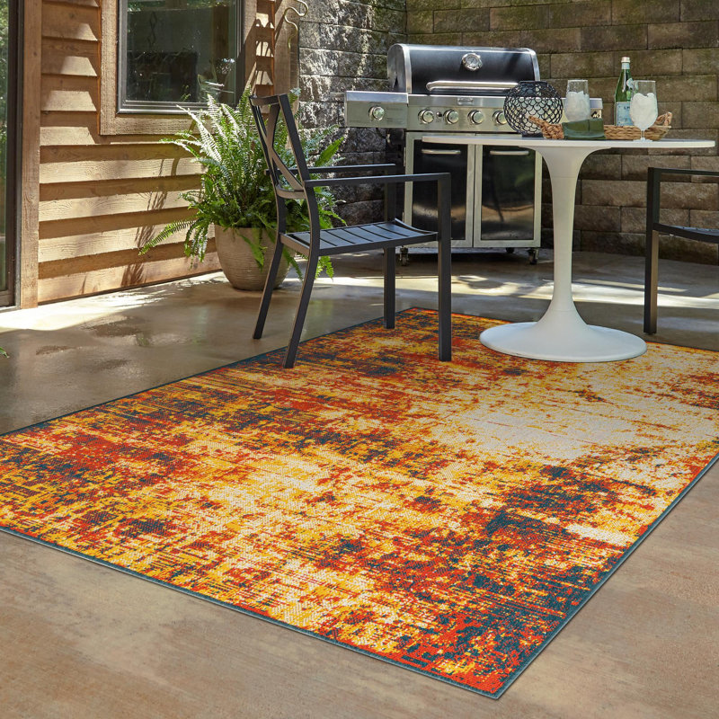 Tapis d'intérieur / extérieur en polypropylène brun / orange tissé à la machine 4 pi 1 po, Rectangle 4 pi 1 po x 6 pi 1 po