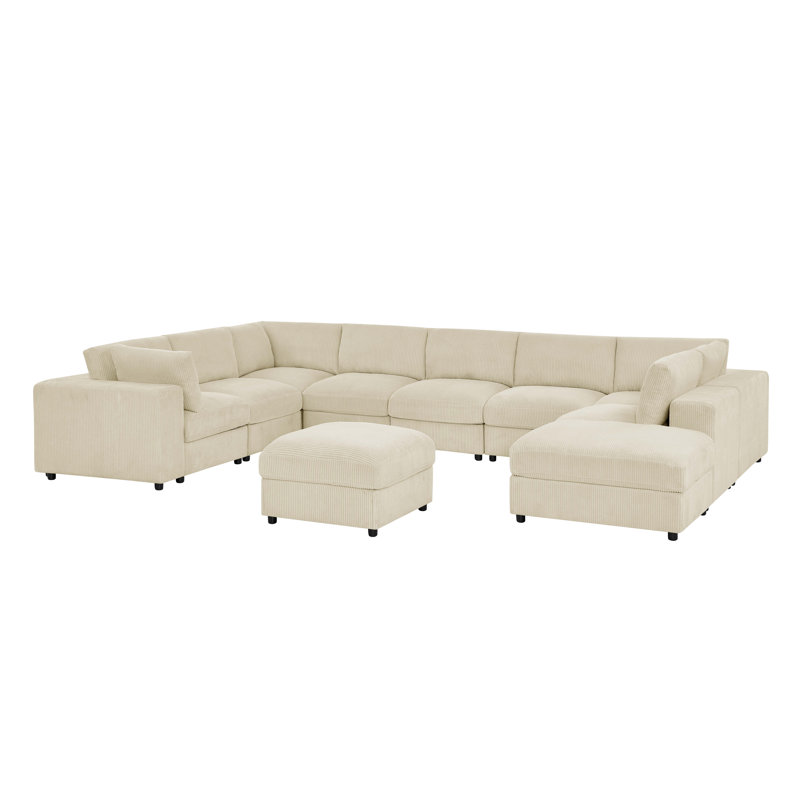Congdikyaington Corduroy Upholstered Modular Sectional, Beige Corduroy