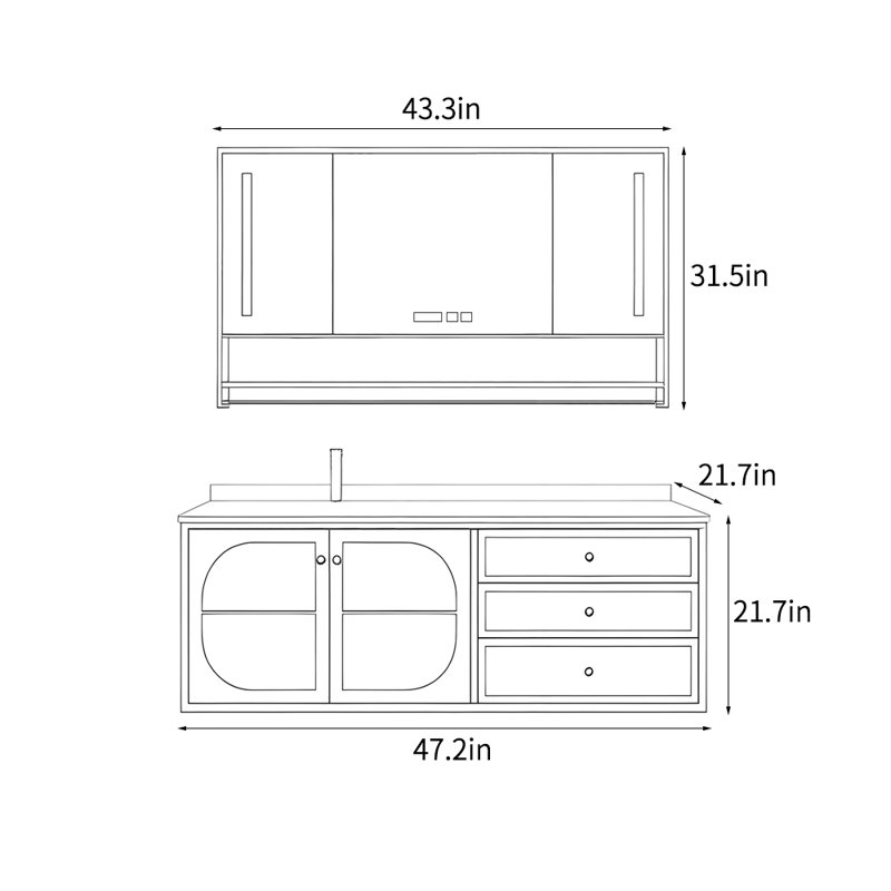 French style modern simple bathroom cabinet, 47", Pink