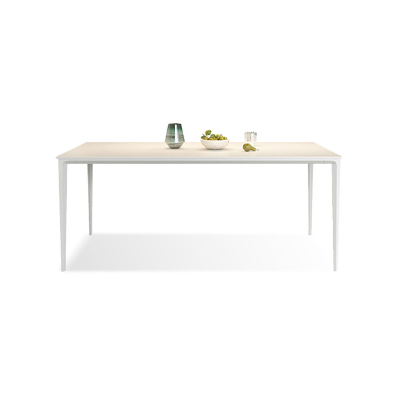 Table de salle à manger blanche en pierre frittée rectangulaire + alliage d'aluminium, H 29,53 po x L 70,87 po x l 31,5 po