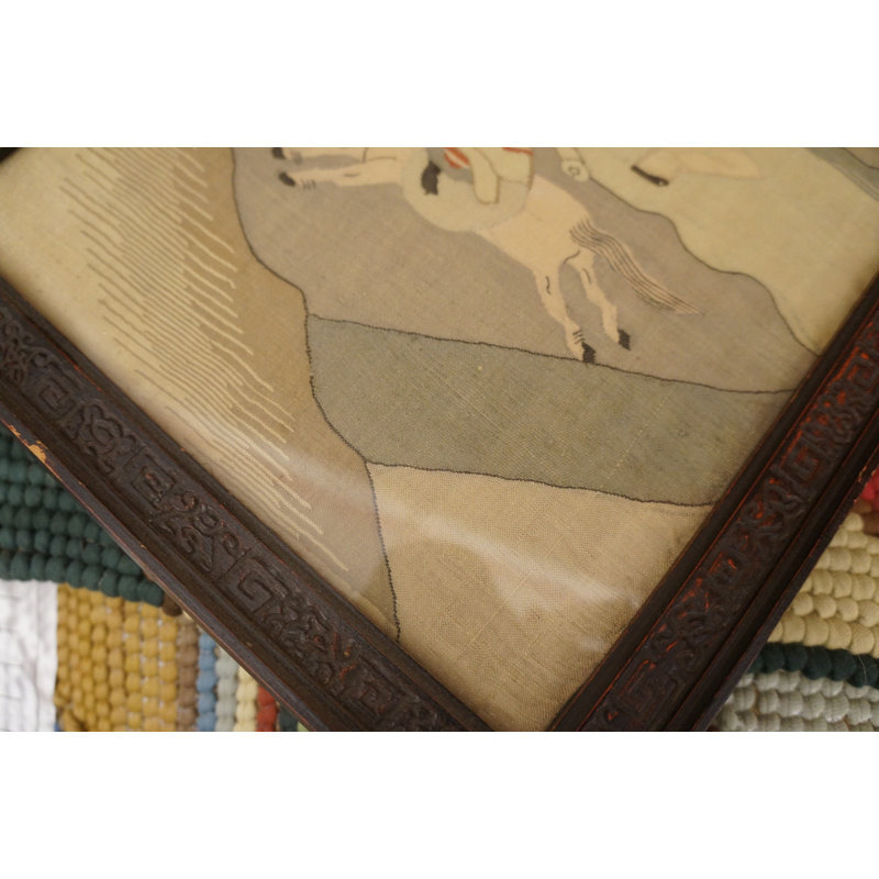 Antique Scenic Chinese Textile Framed Multi Panel Triptych