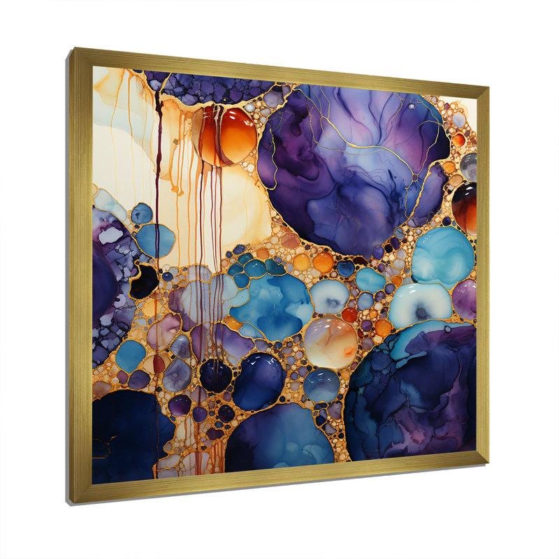 Cristal pierre mauve et noyau doré - art mural pierre géode, Or, H 30 po x l 30 po