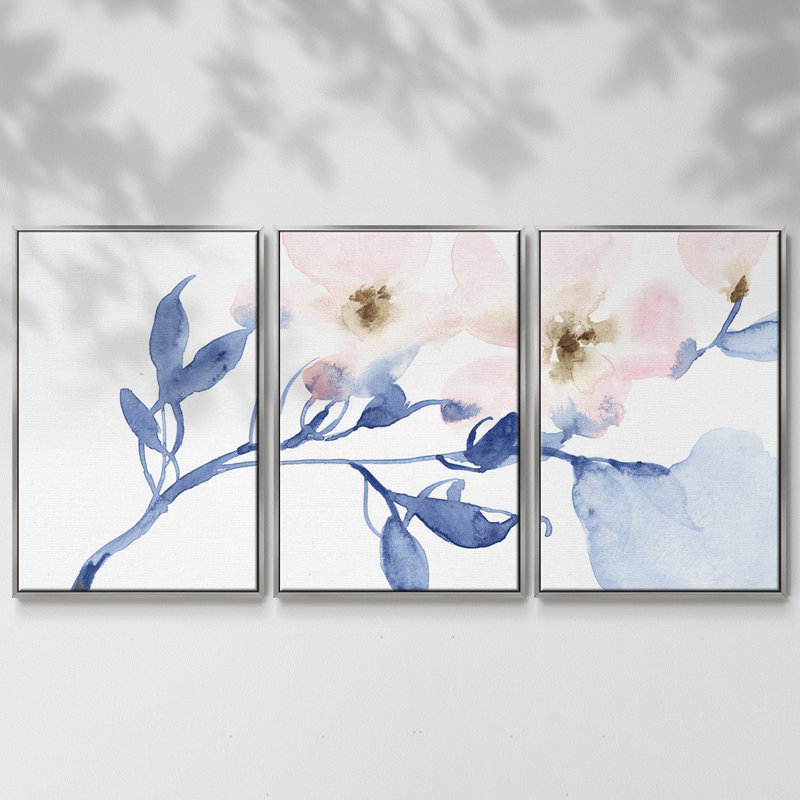 «Cherry Blossom Light II», reproduction sur toile flottante 3 pièces, H 36 po x l 75 po x P 2 po, Argent