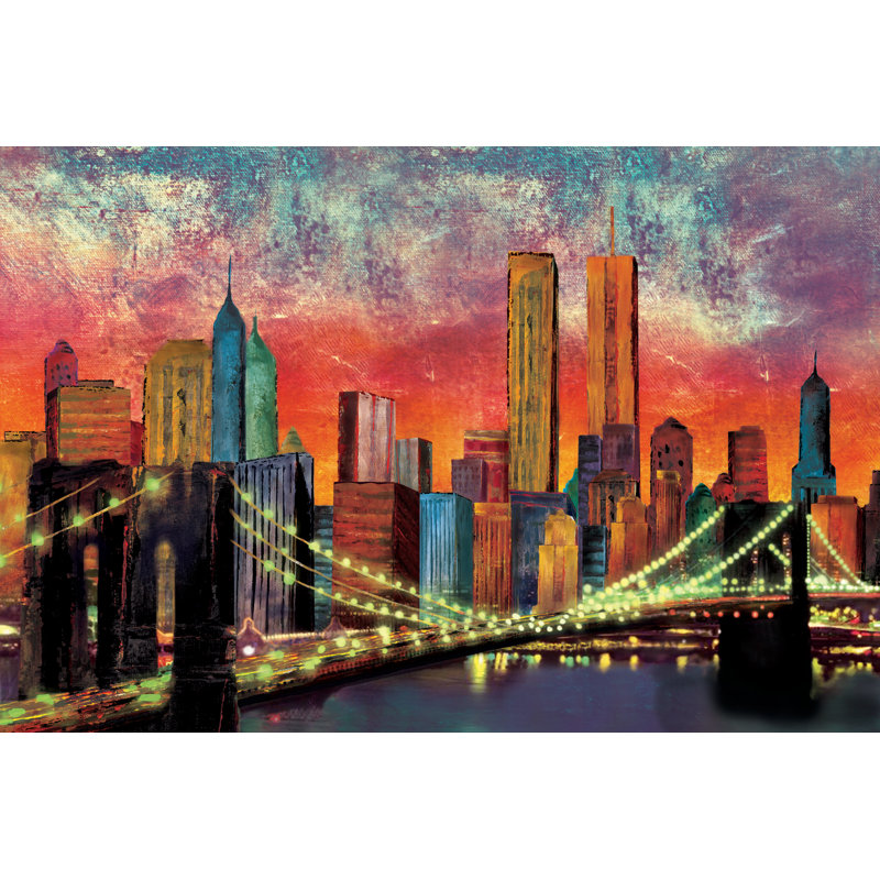 Nyc Night Skyline - Wrapped Canvas Painting, 30cm H x 46cm W x 3.8cm D