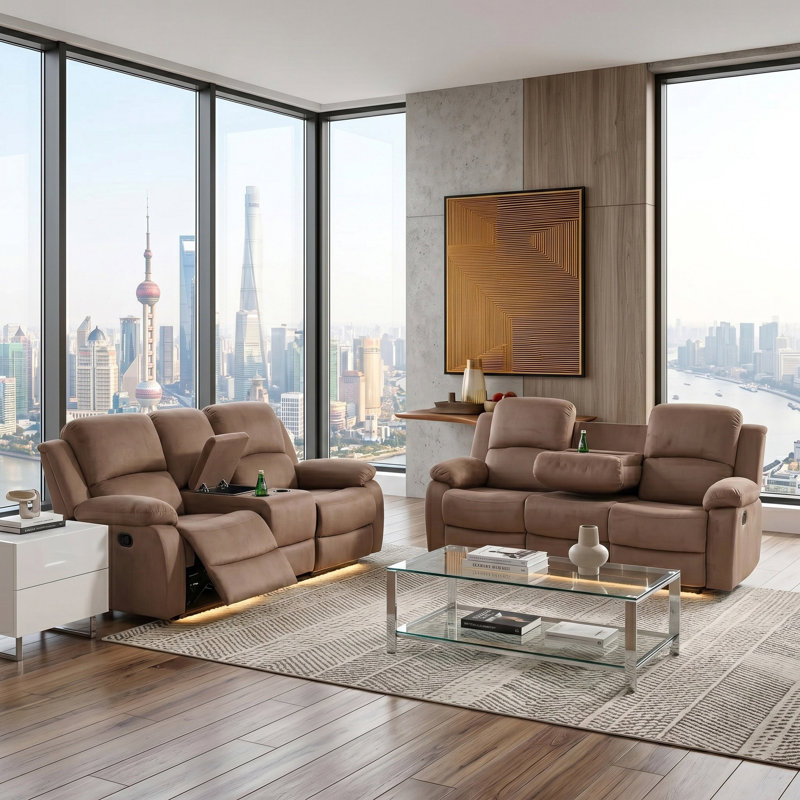 Canapé et causeuse 2 pièces Brown, Polyester brun