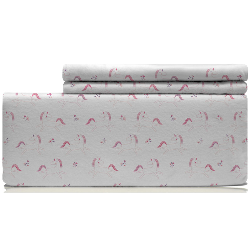 Unicorn Outline160 GSM Flannel Sheet Set