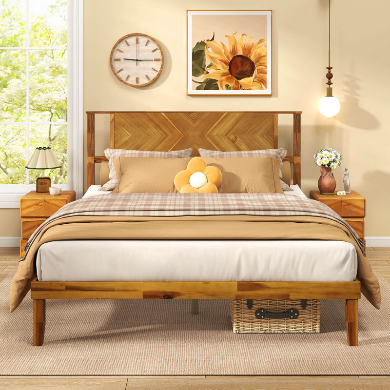 Base de lit grand format avec tête de lit et espace sous le lit sans sommier, Grand