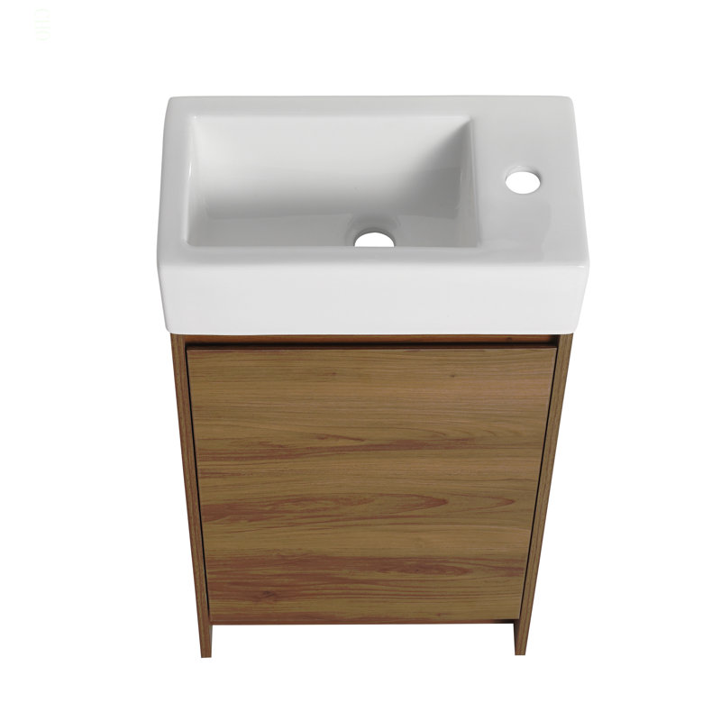 Meuble-lavabo autoportant de 18 pouces avec lavabo simple, portes à fermeture douce, convient aux petites salles de bain