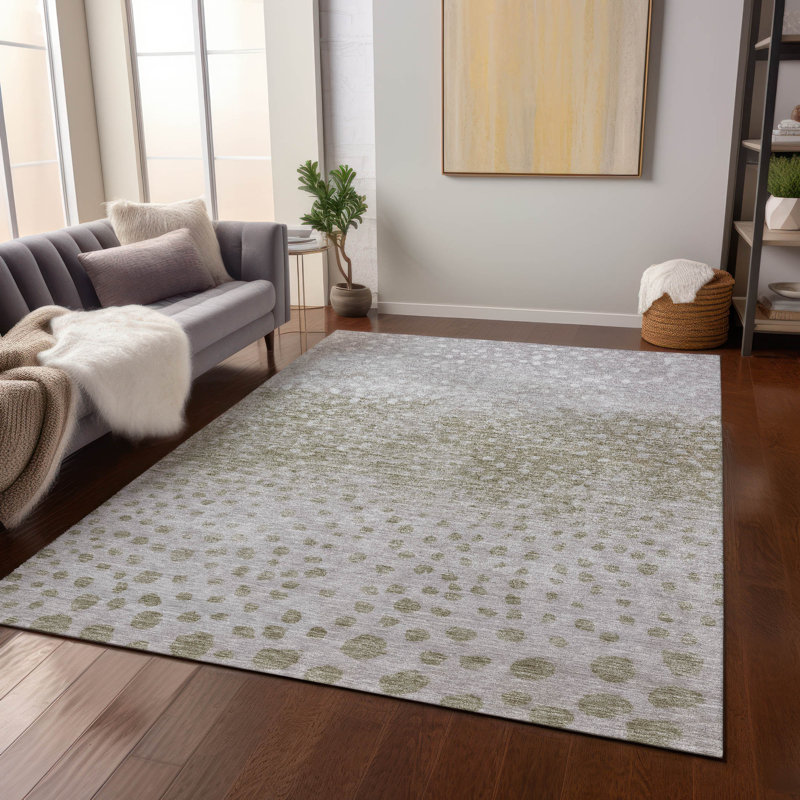 Taupe and Olive Synthetic Flat Woven Washable Area Rug