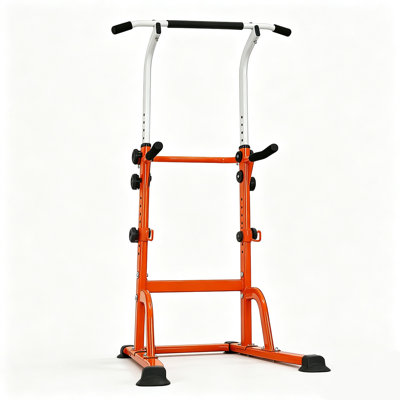 Power Tower Dip Station, Adjustable Height Pull Up Bar Stand for Home Gym, Heavy‑Duty Steel Strength Training Workout Station with PU Padded Handles, Supports Up to 330 LBS for Full‑Body Home Fitness