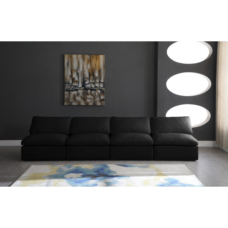 Atis 140'' Velvet Sofa, Black Velvet