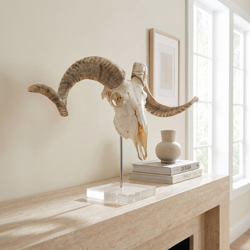 Polished African Merino Full Skull on Lucite Stand