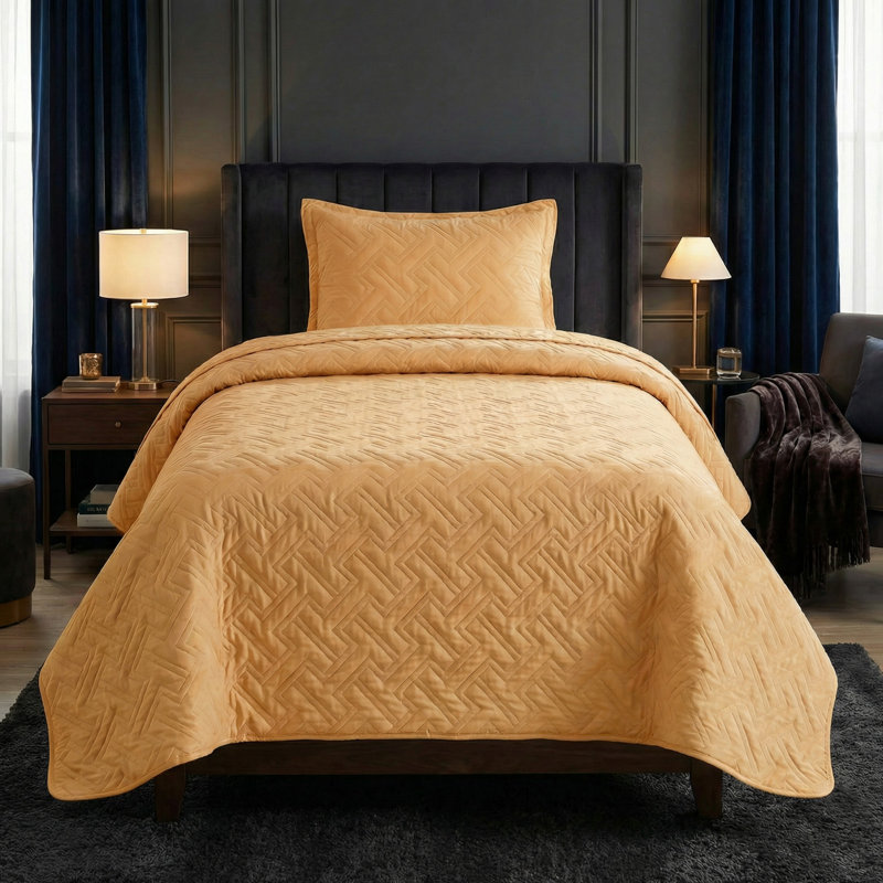 Lavish Home 2-Piece Twin Quilt Set - Twin Bedspread and Pillow Sham with Embossed Diamond Pattern - Lightweight Quilt Bedding Set for All Seasons - Soft Microfiber Coverlet (Yellow)