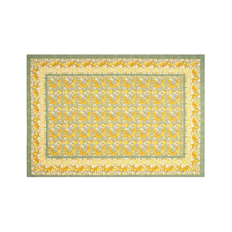 Aazad Tablecloth, 128" L x 71" W, Vert/Yellow