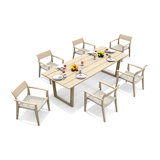 10 Seats 11 Pcs Grade-A Weathered Teak Wood Dining Set: 98" Sema Rectangle Table And 10 Amilo Stacking Arm Chairs #11AM3310