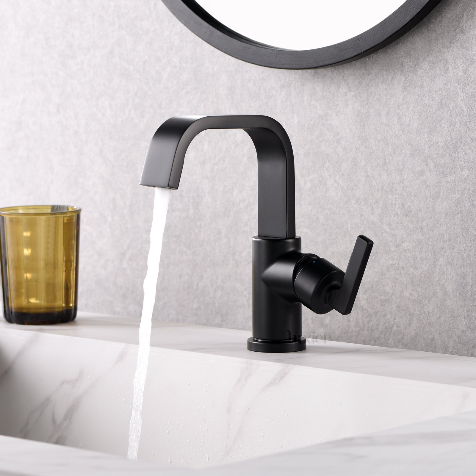 Single Hole Bathroom Faucet with Drain Assembly, Matte Black