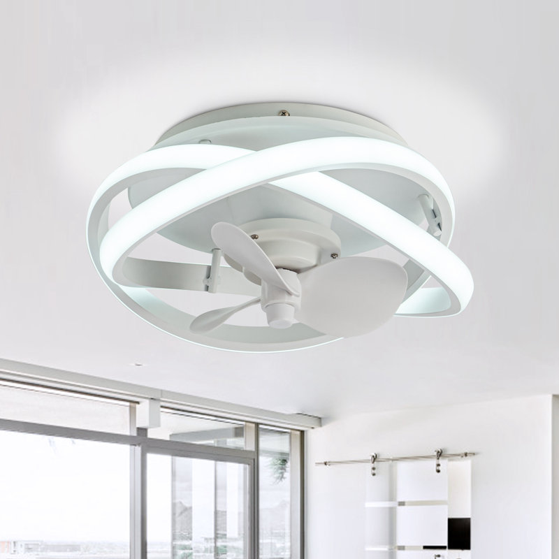 Vaczon 12.5" 3 - Blade Flush Mount Caged Ceiling Fan with LED Lights and Remote Control