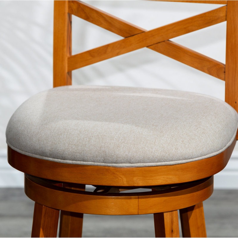 Tabouret de bar 30 po à finition naturelle avec siège pivotant en tissu beige orné de décoration pour le bar, la finition et le revêtement charmant