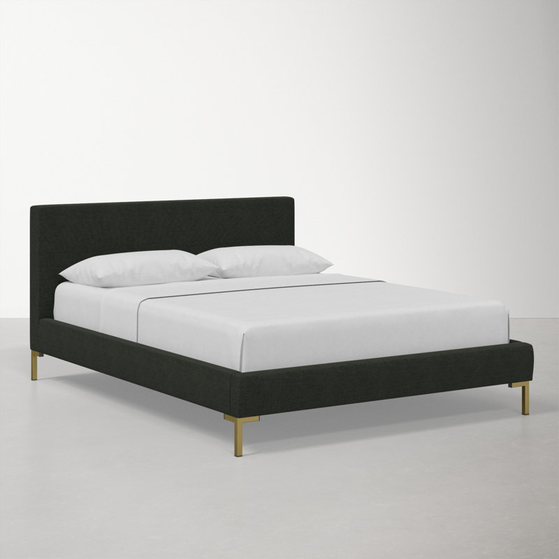 Lit tapissier Rand, Simple, Laiton, Lin noir