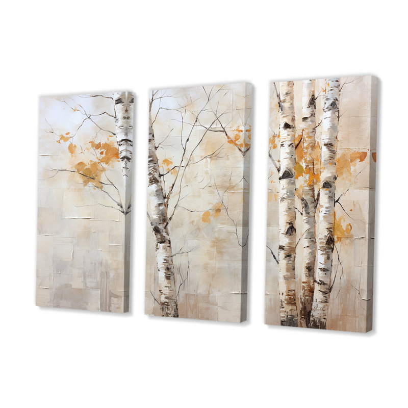 «Beige Silver Birch Tree Beauty», ensemble d'art mural bouleau, H 40 po x l 60 po x P 1 po
