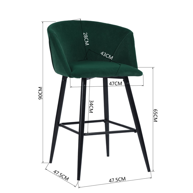 Meurer Upholstered Counter Stool with Metal Frame, Dark Green