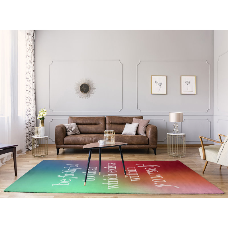 L’arrière-plan multicolore sera fidèle à vous-même citation en tapis de poly-chenille, Rectangle 9 pi x 12 pi