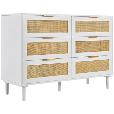 Commode 6 tiroirs en rotin naturel H 29,72 po x l 43,31 po x P 15,75 po avec rangement spacieux