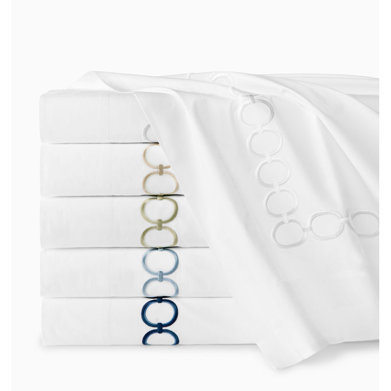Catena Percale Flat Sheet, White/Navy, Twin