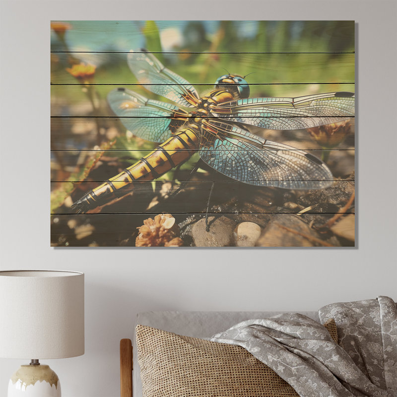 Libellule bleue flottante III - Animal libellule sur bois, H 10 po x l 20 po