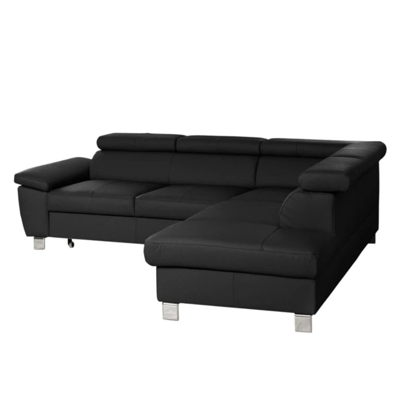 Alfreddie Leather Corner Sofa with Sleeping Function and Storage, Right Hand Facing, Black